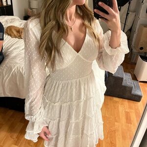 Altar'd State White Ruffled Long Sleeve Dress